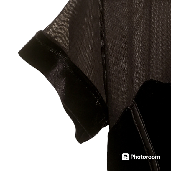 Vintage Tadashi Black Vevlet, Sheer & Pleather Corset Gown Size 16 - Picture 5 of 14